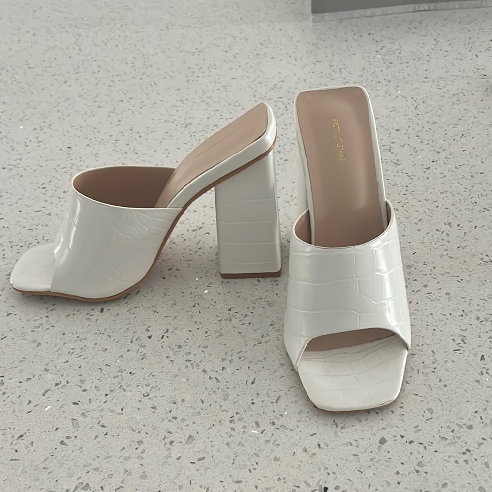 White Croc-Embossed Mules